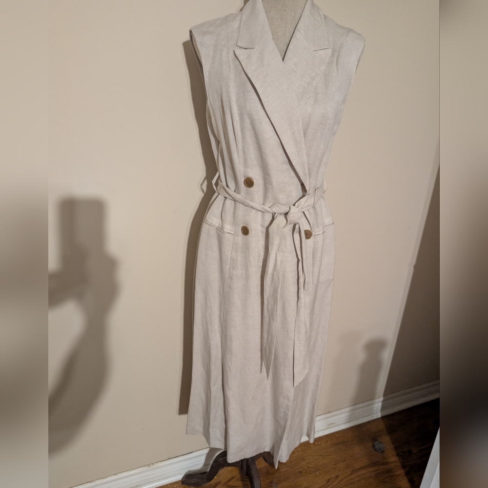 NWT Donna Karan Linen Sleeveless Midi Wrap Dress US10 - Picture 3 of 4